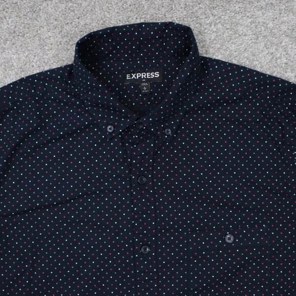 Express Shirt Mens Large 16-16 1/2 Blue Geometric 100% Cotton Long Sleeve Button - Picture 6 of 14